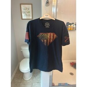 Grunt Style Mens XXL Navy Blue American Flag Shield Graphic T-Shirt Cotton Tee